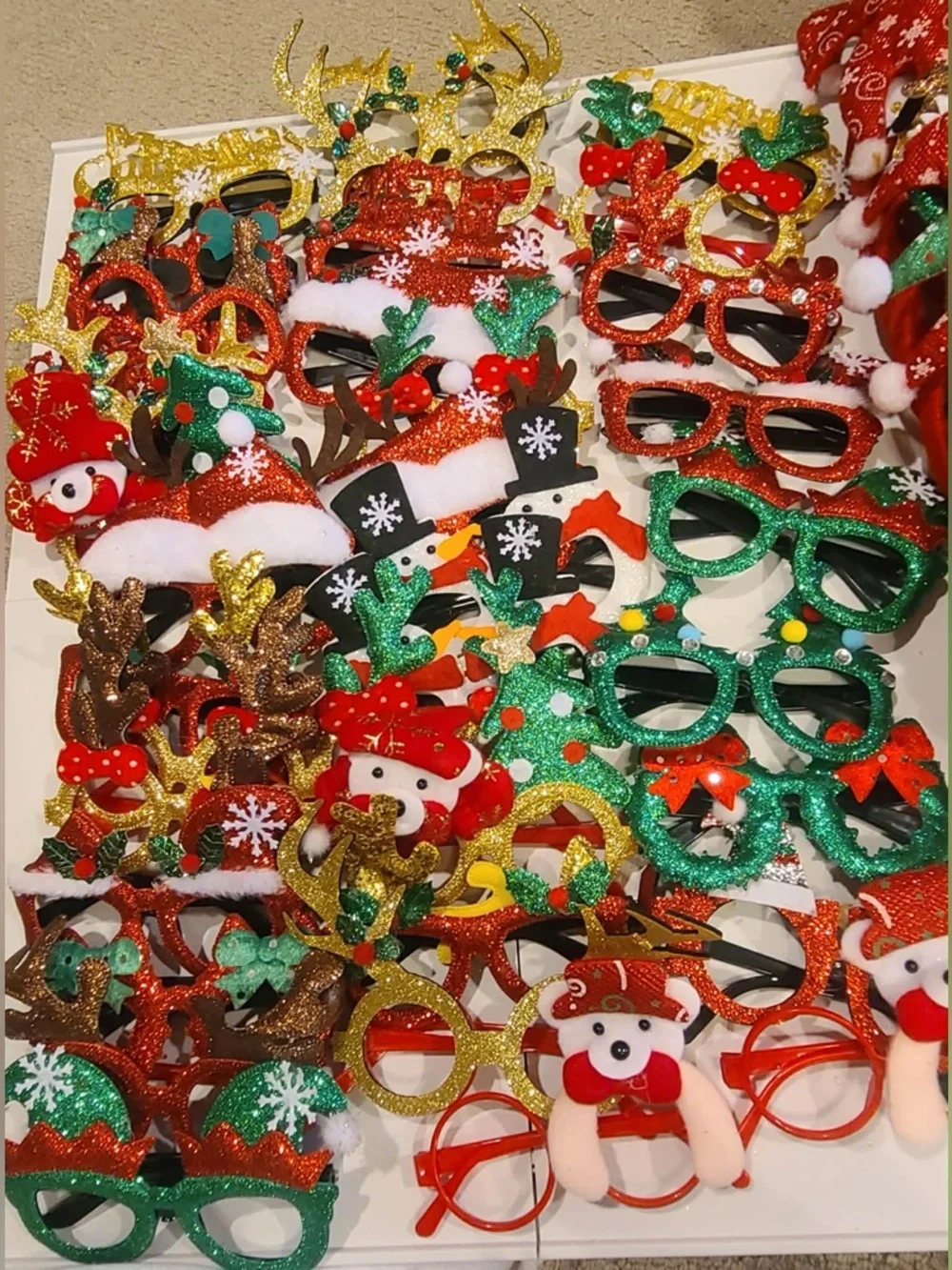 Holiday Party Accessory Bundle - Red & Green Glitter 36 glasses + 36 Headbands